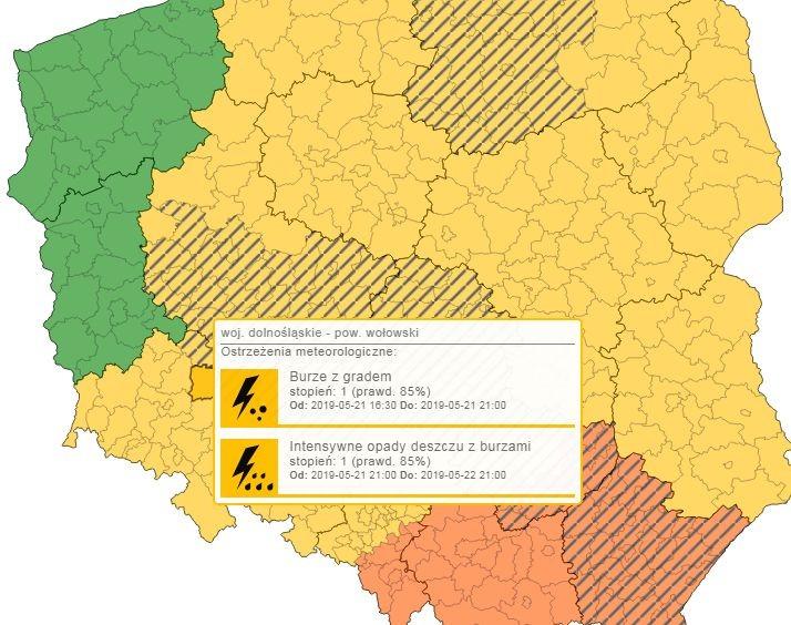 Uwaga! Burze z gradem i intensywne opady
