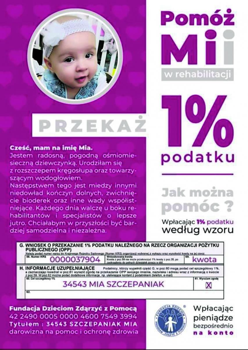 Maleńka Mia prosi o pomoc. Przekaż 1% podatku