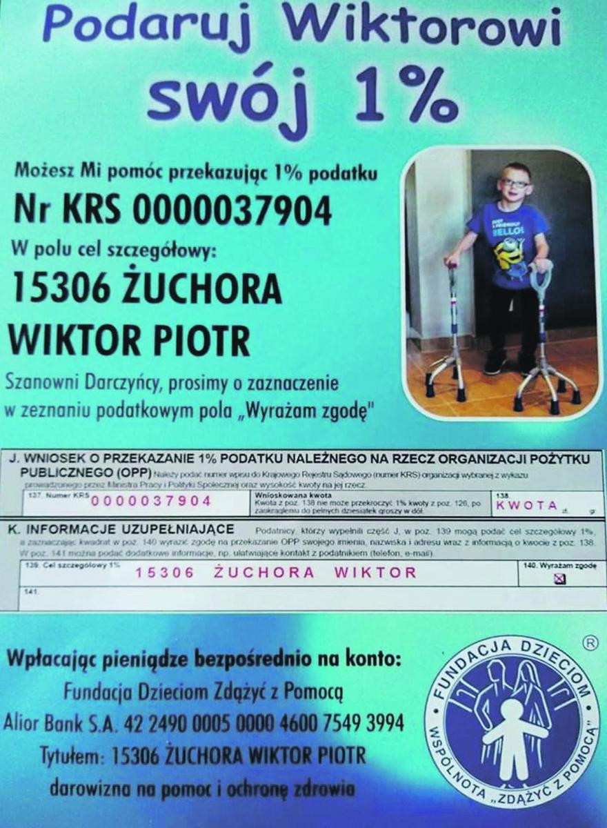 Przekaż 1% podatku. Wiktorek prosi o pomoc