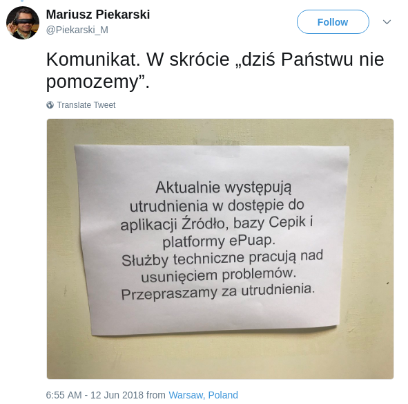 Awaria wielu ważnych polskich systemów rządowych!