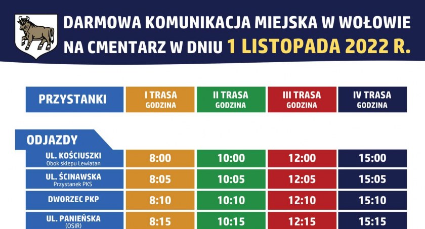 Bezpłatna komunikacja miejsca w Wołowie na 1 listopada