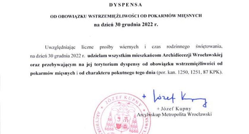 Metropolita udzielił dyspensy wiernym