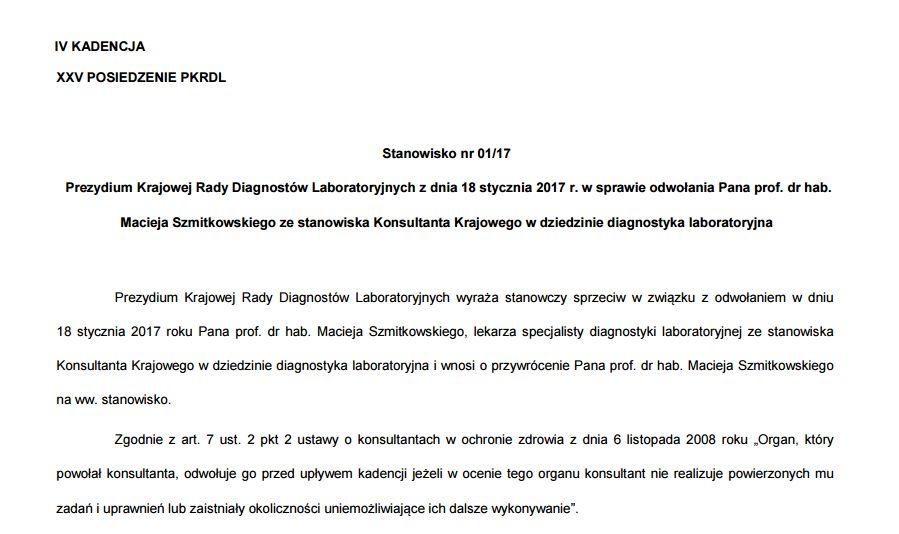 Diagności żądają przywrócenia Konsultanta Krajowego