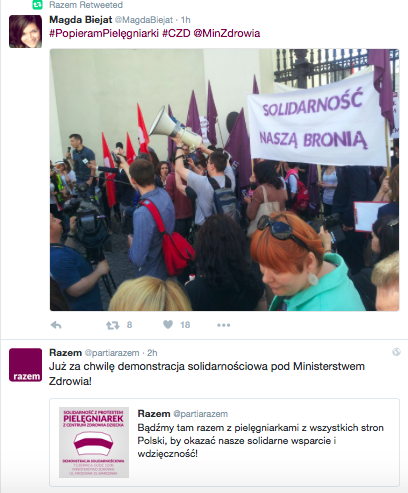 Partie polityczne wspierają protest pod budynkiem MZ