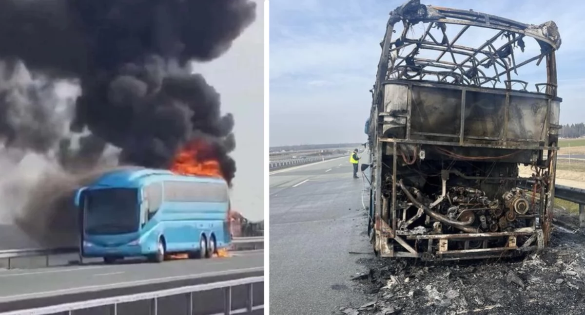 Autokar sokołowskiego PKS spłonął na autostradzie A2