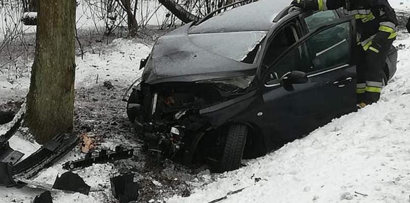 Kierowca peugeota wpadł w poślizg i uderzył drzewo
