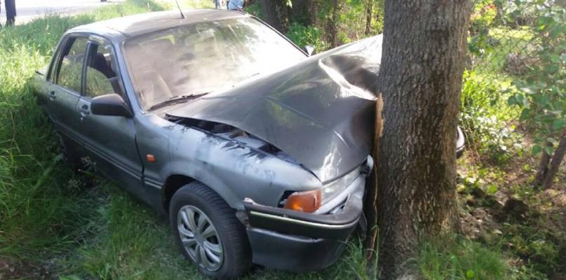 Mitsubishi wypadło z drogi i uderzyło w drzewo 