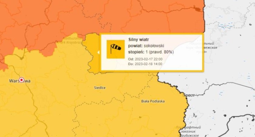 UWAGA, w nocy w powiecie sokołowskim będzie mocno wiało