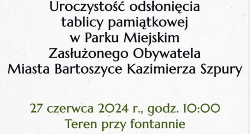 Pamięć o Kazimierzu Szpurze zostanie na lata. Zostanie odsłonięta tablica pamiątkowa pasjonata bartoszyckiej zieleni miejskiej