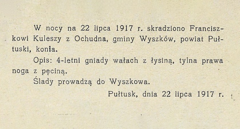Skradziono konia w Ochudnie… ślady prowadzą do Wyszkowa!