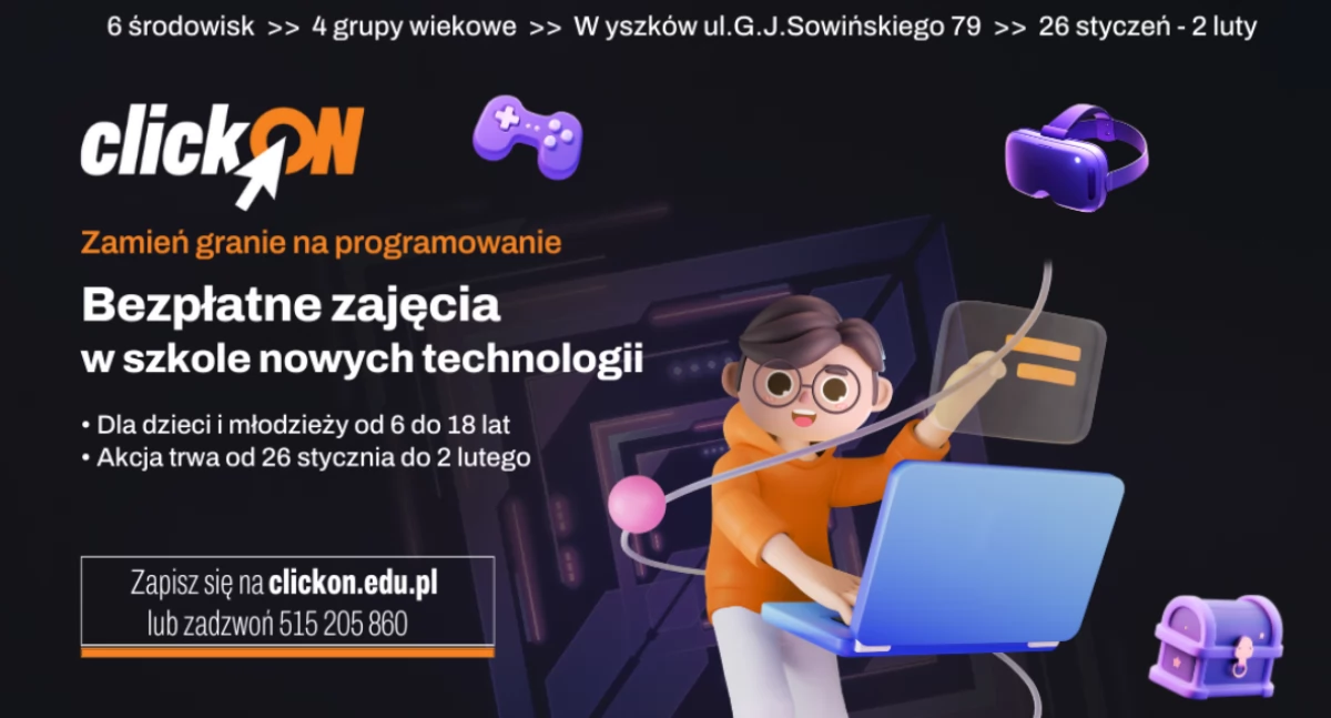 Zamień granie na programowanie. clickON zaprasza na bezpłatne zajęcia dla dzieci i młodzieży