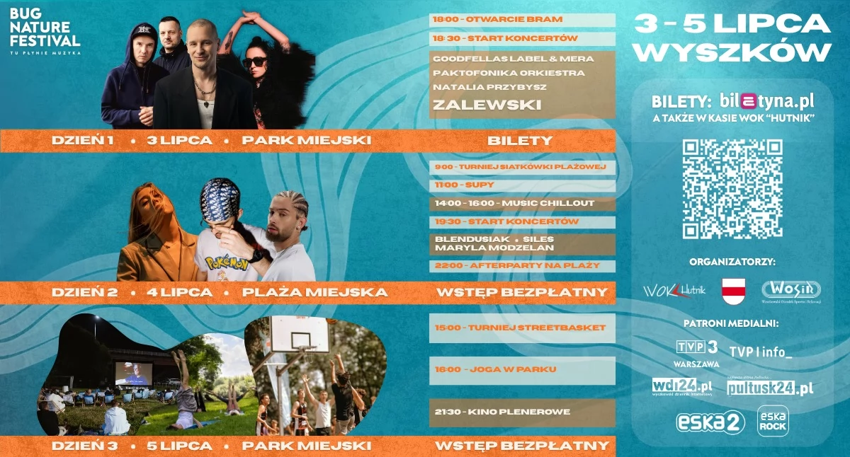 4 lipca Wyszków płynie muzyką i dobrą energią. Plaża Miejska nad Bugiem zaprasza na wyjątkowy dzień Bug Nature Festival 2026