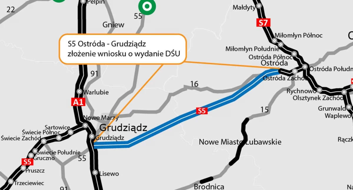 S5 Ostróda–Grudziądz bliżej. GDDKiA składa wnioski o DŚU