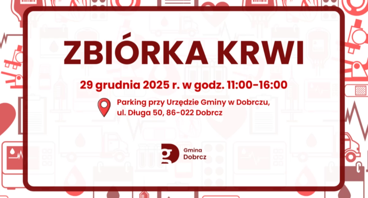 Zbiórka krwi w Dobrczu. Krwiobus pod Urzędem 29 grudnia