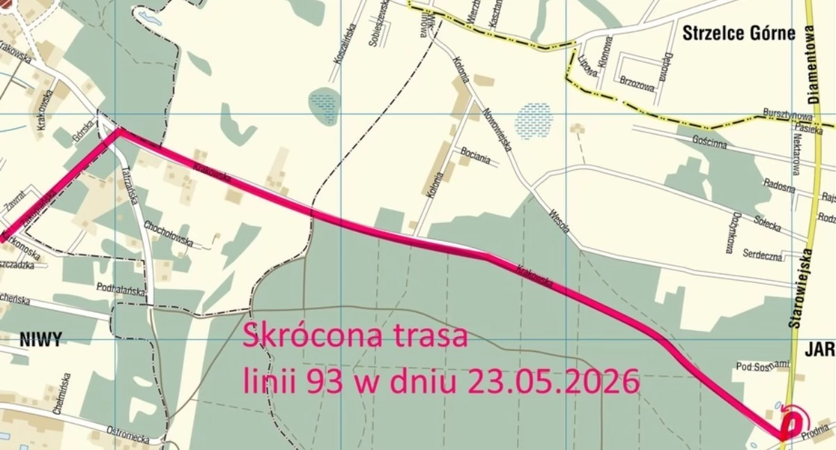 Linia 93 skrócona w sobotę 23 maja. Koniec na Jarużyn/Krakowska