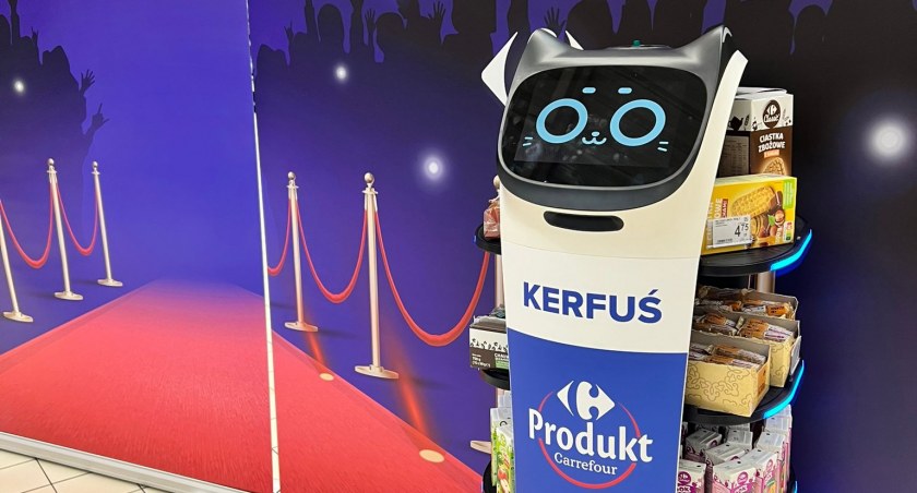 Kerfuś, samojezdny robot, przyjeżdża do sklepu w Chojnicach
