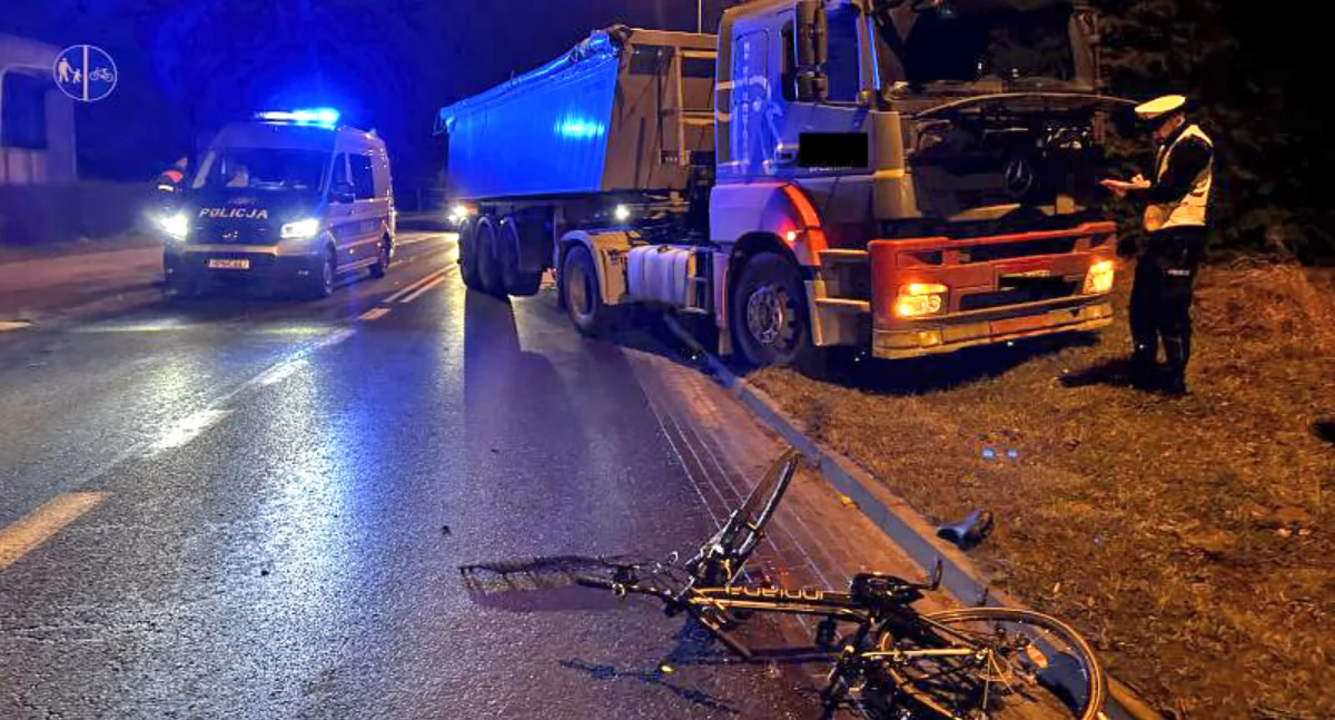 Pijany rowerzysta wjechał pod ciężarówkę na ulicy Bytowskiej