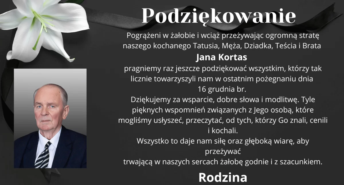 Podziękowania za udział w pożegnaniu