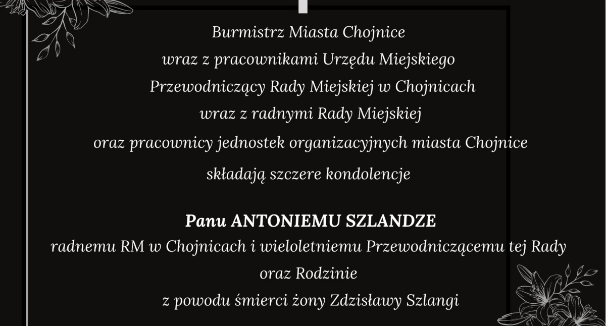 Kondolencje dla Antoniego Szlangi po stracie żony
