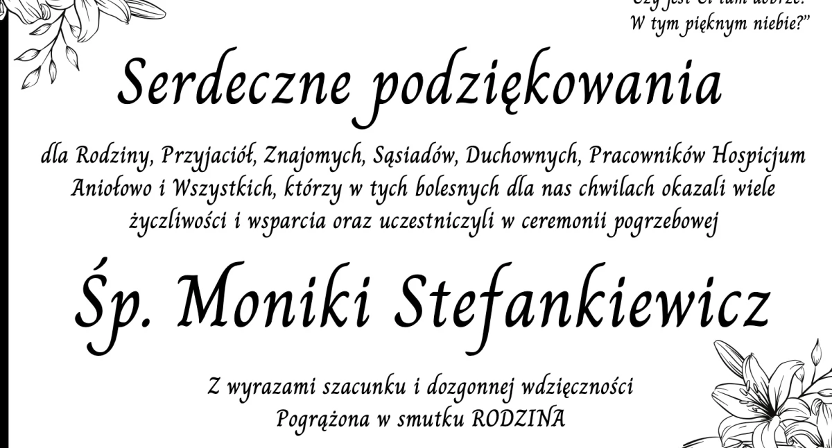 „Tak bardzo próbuję oddychać bez Ciebie…” – pożegnanie Moniki Stefankiewicz