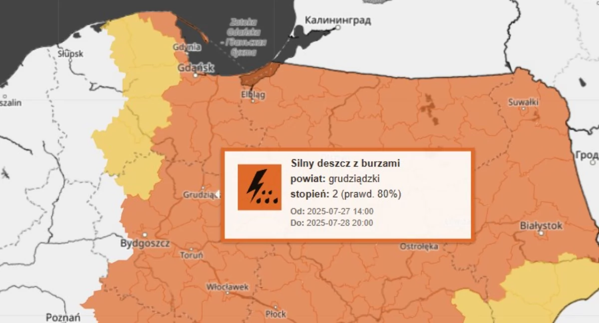 Powiat chojnicki pod ostrzeżeniem IMGW. Czy nadejdzie silny deszcz z burzami?