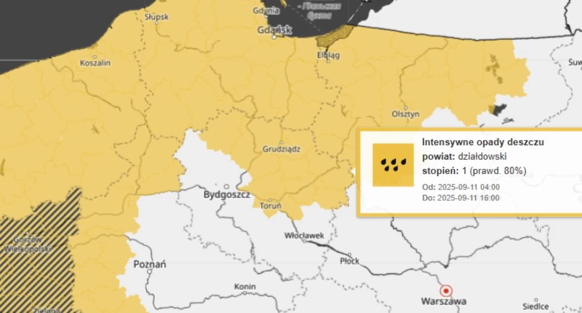 IMGW ostrzega przed intensywnymi opadami deszczu w powiecie chojnickim