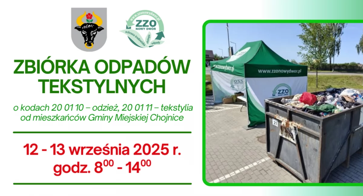 Zbiórka odpadów tekstylnych w Chojnicach – 12 i 13 września