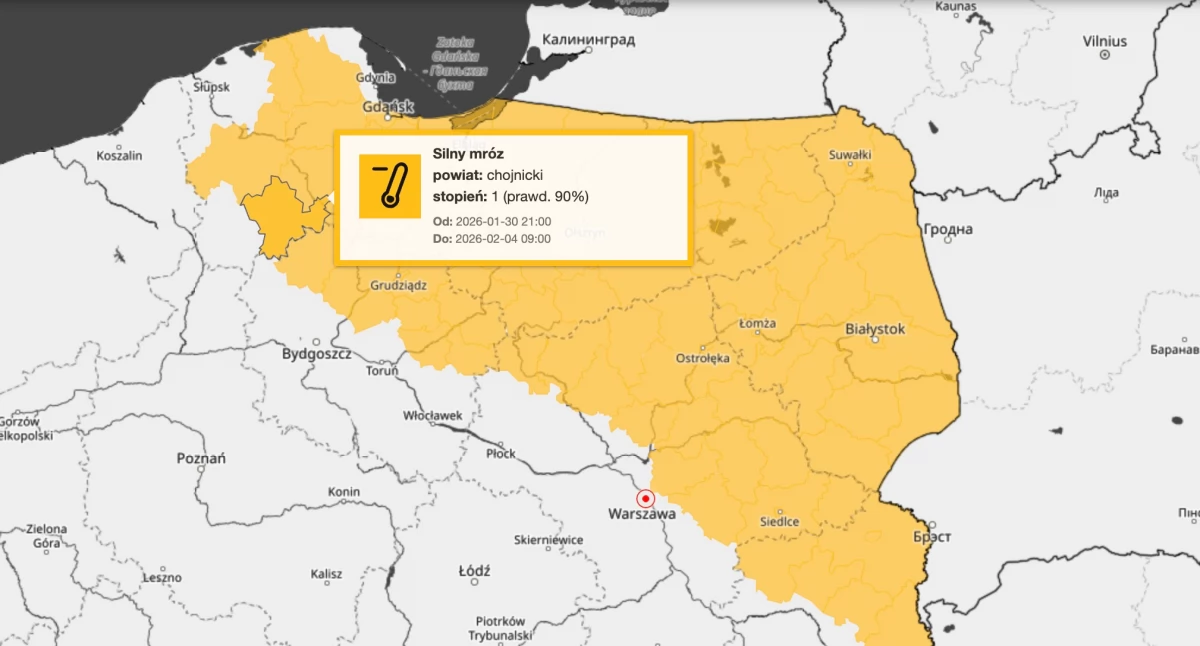 Silny mróz w powiecie chojnickim – ostrzeżenie meteorologiczne