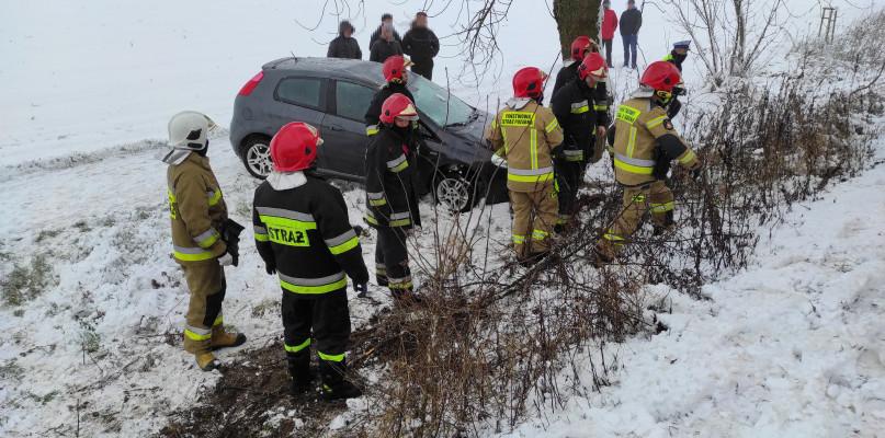 Samochód wypadł z drogi, służby udzielały pomocy