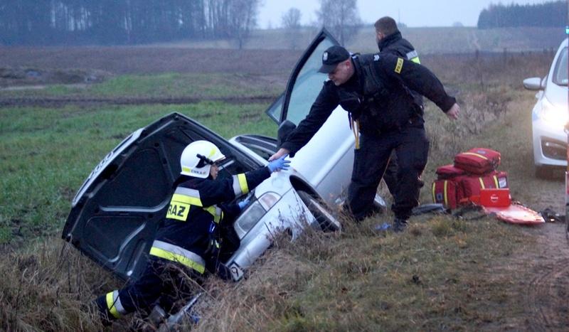 Kolizja na drodze do Odrów. Audi wjechało do rowu (GALERIA)