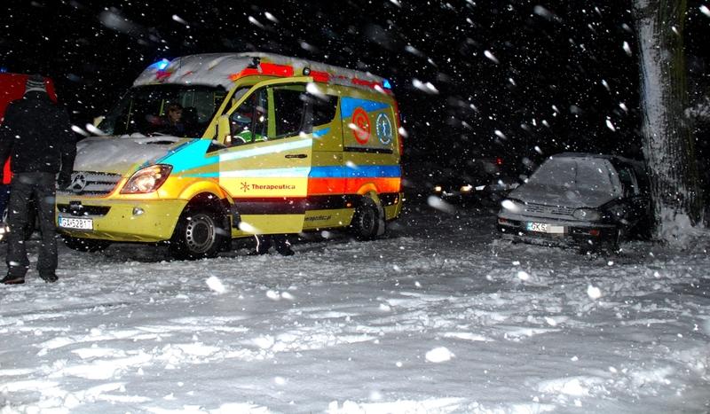 Samochód uderzył w drzewo. Fatalne warunki na drogach (FOTO)