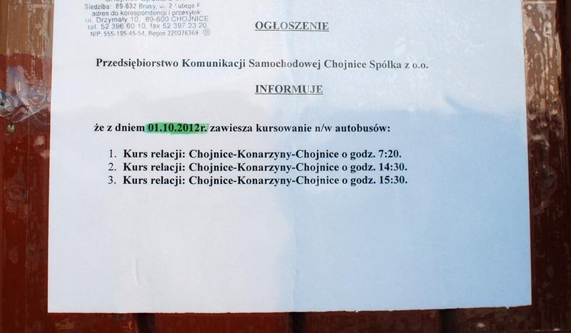 Do Konarzyn nie dojedziesz chojnickim PKS-em