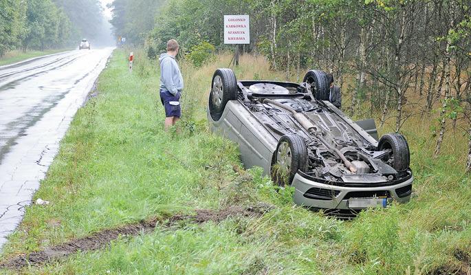 Wpadła  w poślizg  i zatrzymała się  na dachu