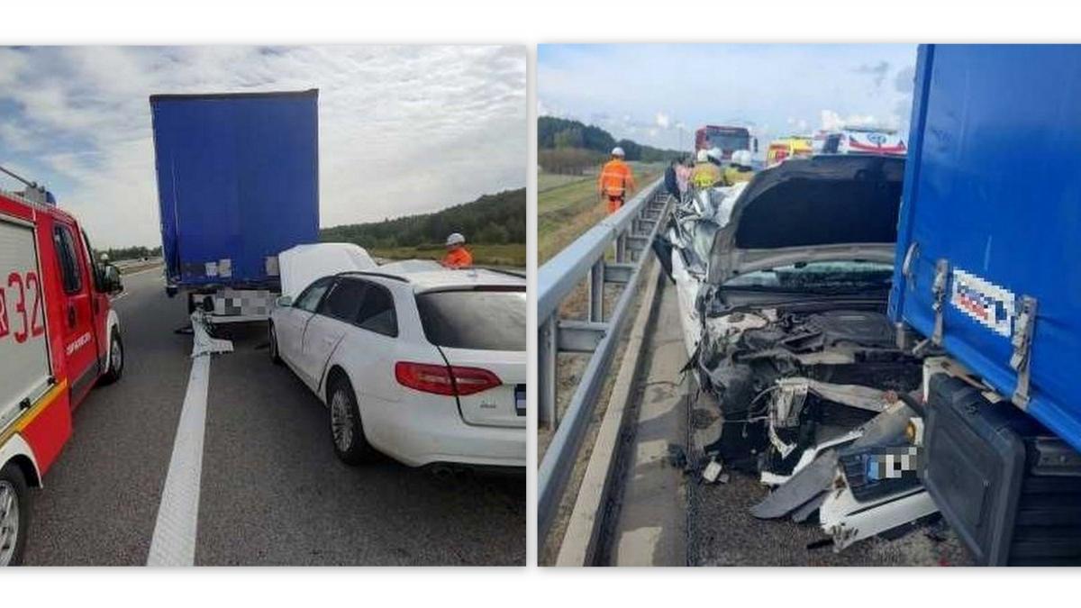 Wypadek na autostradzie A4. W zderzeniu audi z ciężarówką ranne zostało dziecko
