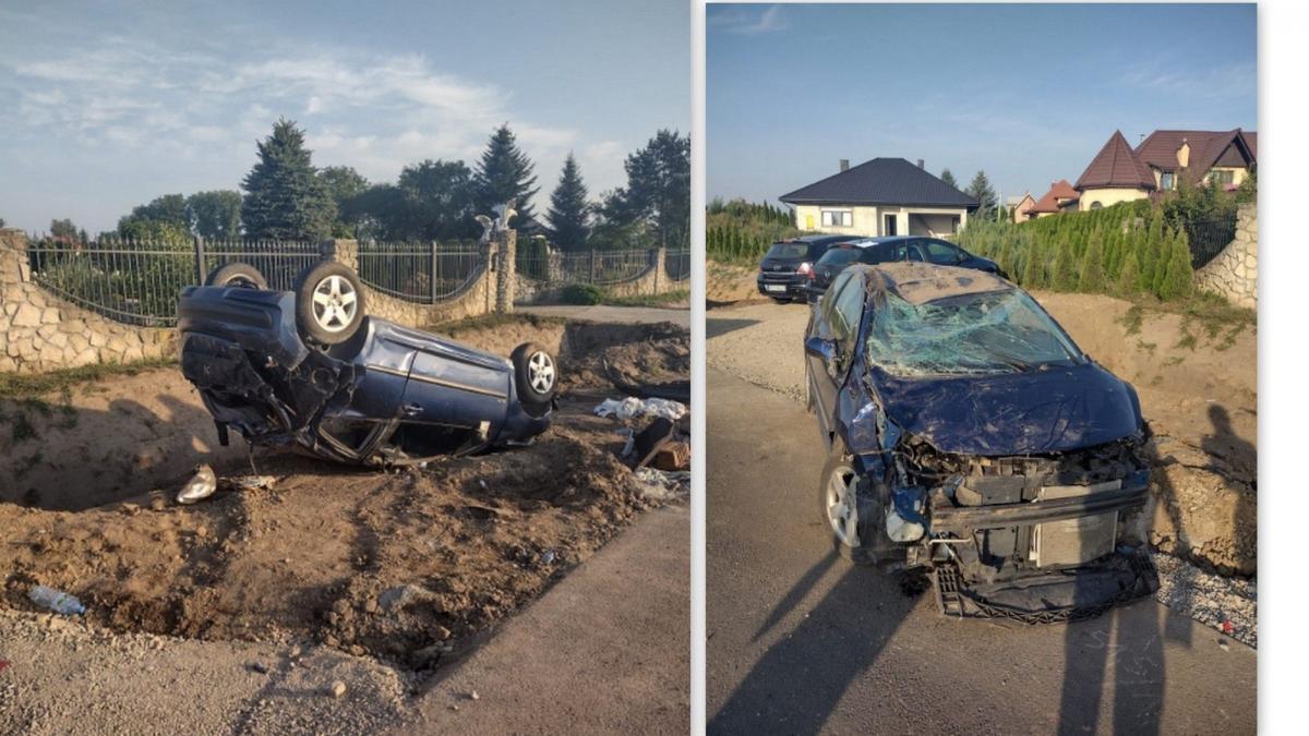 Nietrzeźwa 21-latka wjechała do rowu. 15-letnia pasażerka w szpitalu [ZDJĘCIA]