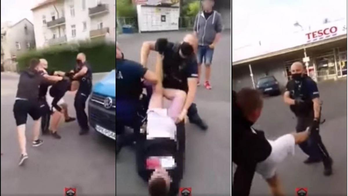 Szarpanina z policją pod Tesco. Kompani odbijają zatrzymanego [WIDEO]