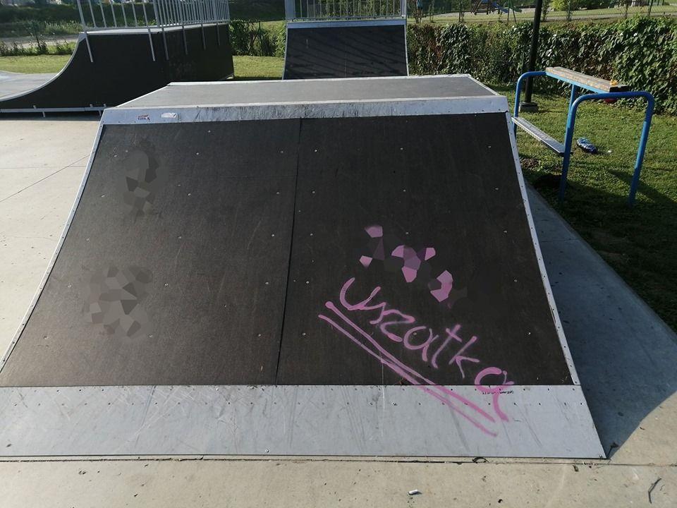 Nowe urządzenia w skateparku już „ozdobione” wulgaryzmami [ZDJĘCIA]