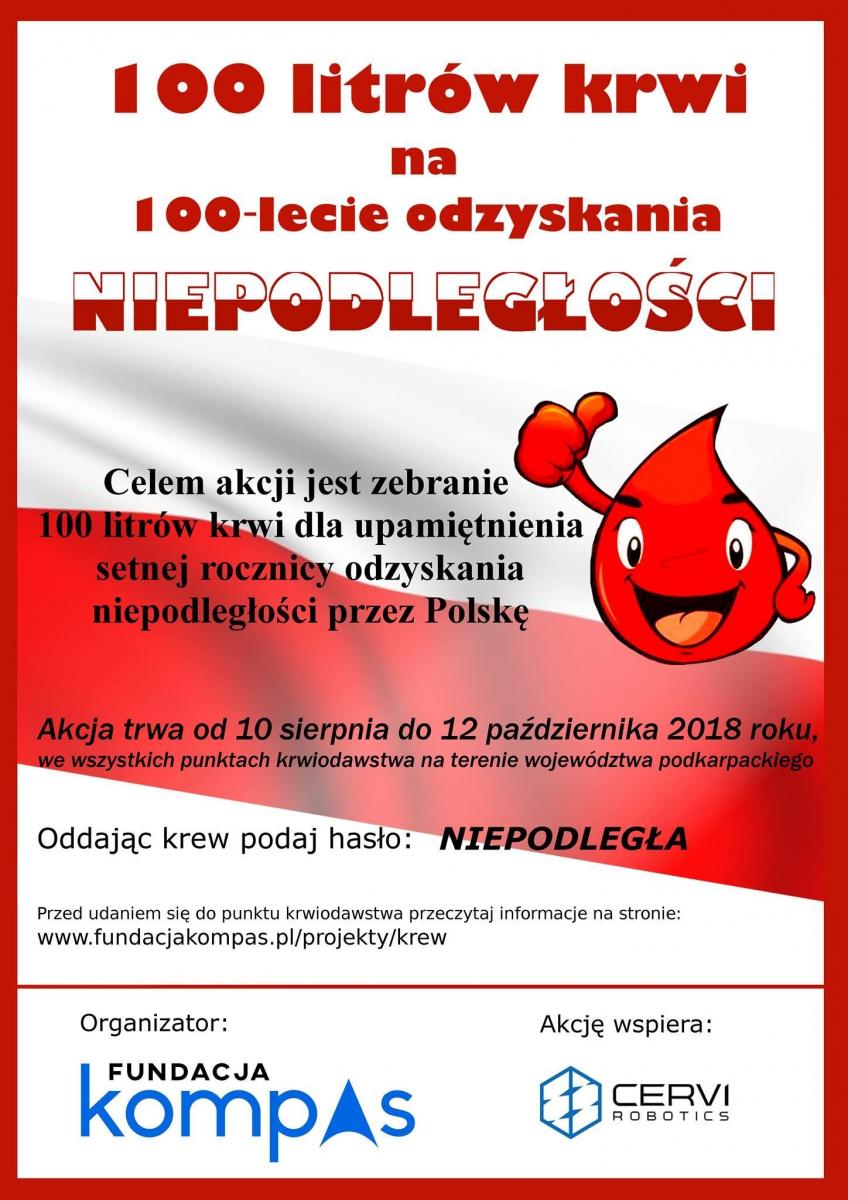 Akcja 100 litrów krwi na 100-lecie odzyskania Niepodległości