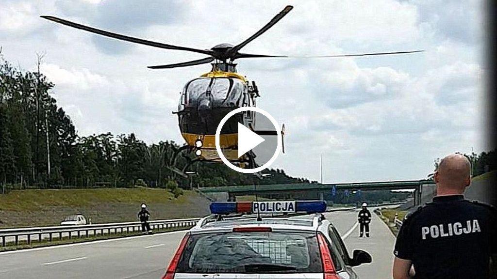 Kierowca ciężarówki zasłabł. Śmigłowiec lądował na autostradzie A4 [WIDEO]