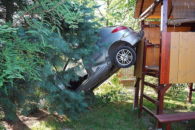 Peugeotem zatrzymali się na drewnianym domku [ZDJĘCIA]