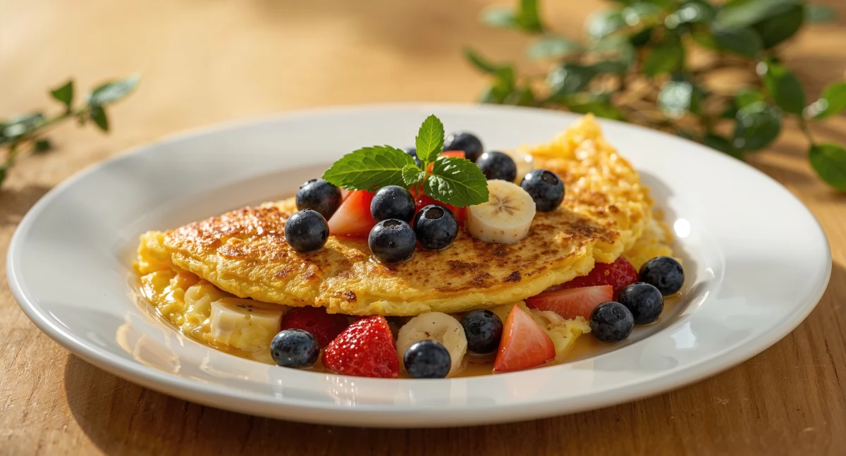 Omlet jogurtowy z owocami i płatkami owsianymi