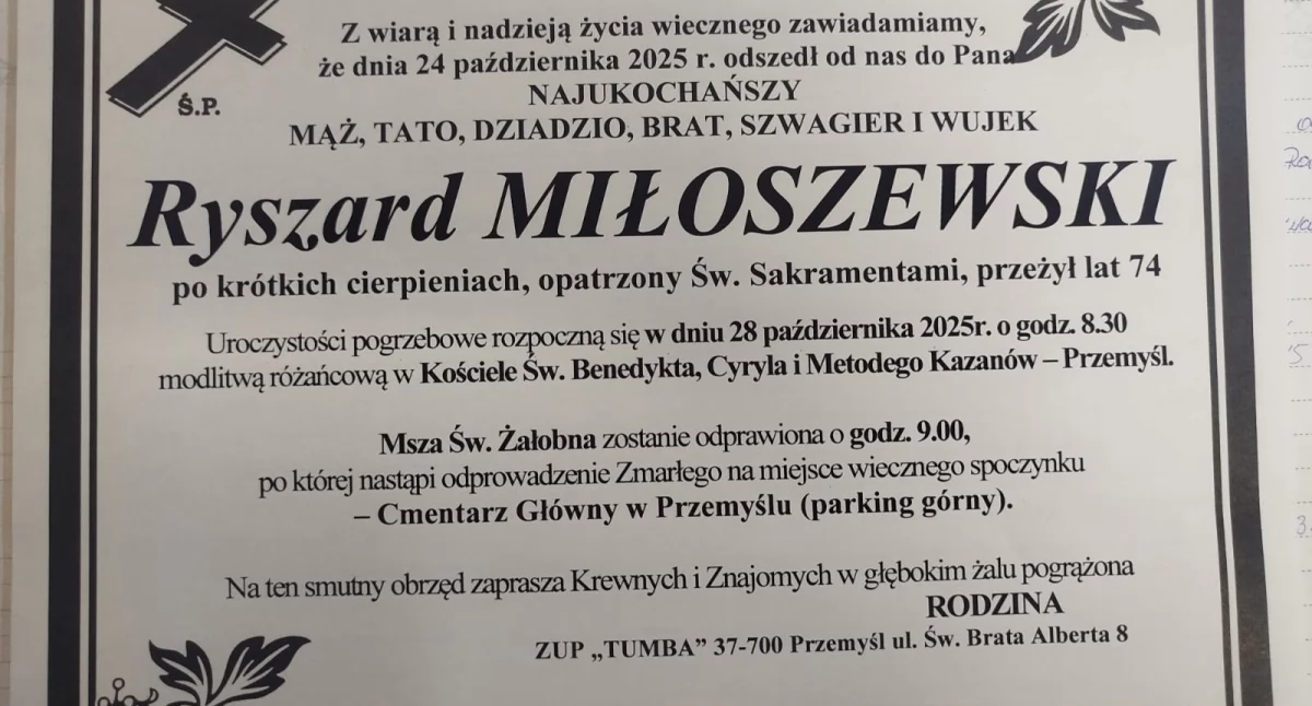 Znamy datę pogrzebu śp. Ryszarda Miłoszewskiego 