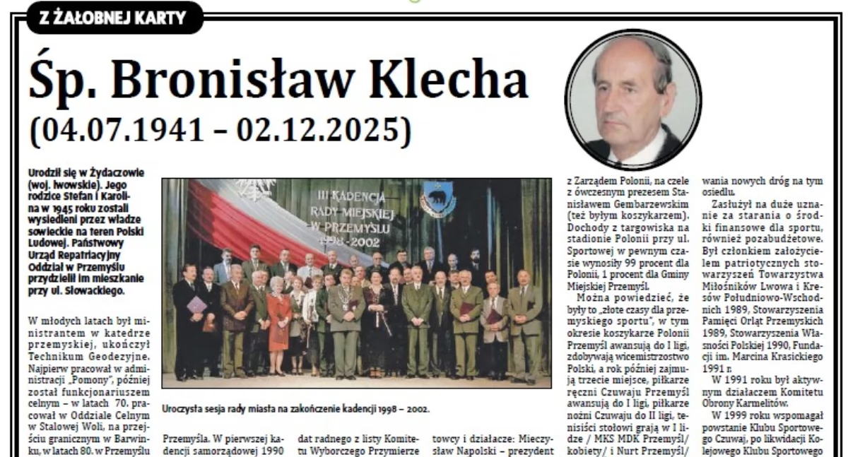 Z żałobnej karty: śp. Bronisław Klecha  04.07.1941 – 02.12.2025