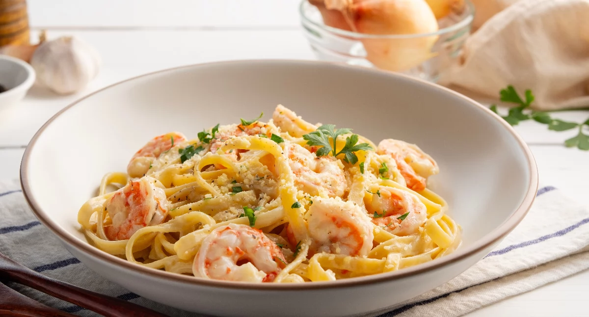 Tagliatelle z krewetkami w kremowym sosie