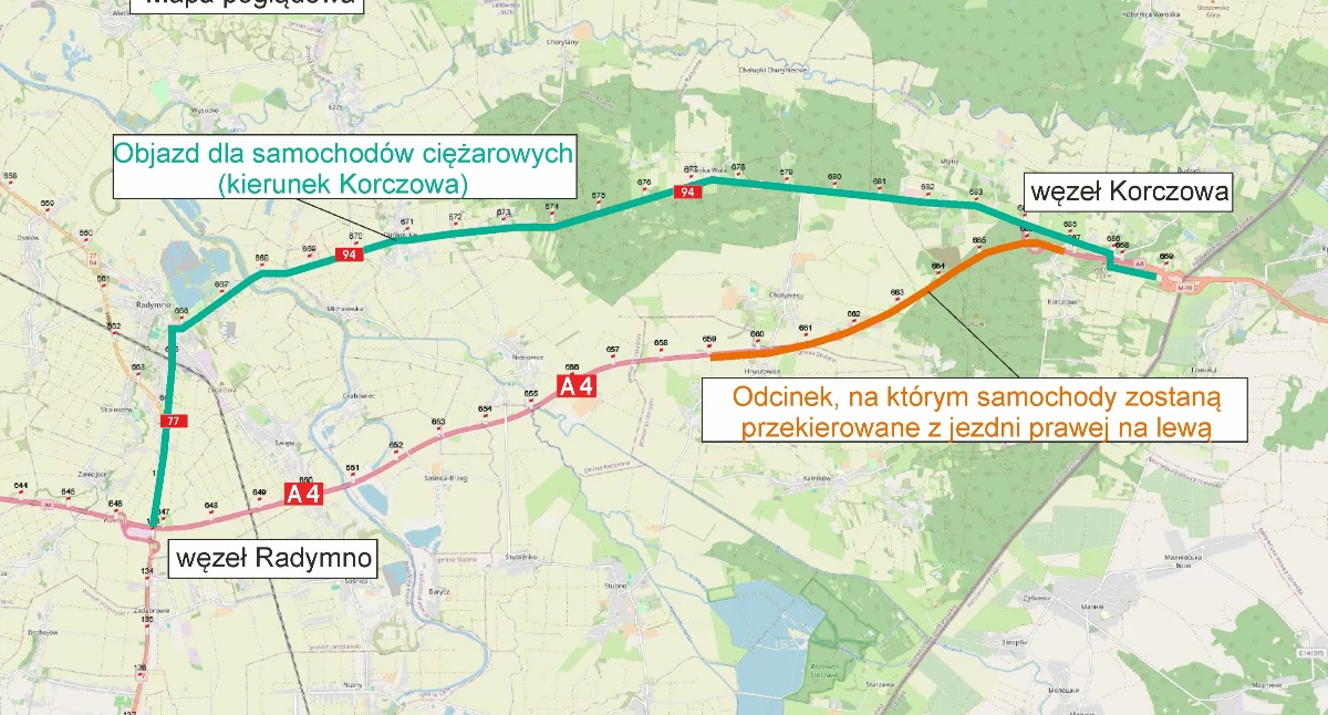 Uwaga kierowcy! Od dziś zmiany w organizacji ruchu na autostradzie A4 między węzłami Przemyśl i Korczowa
