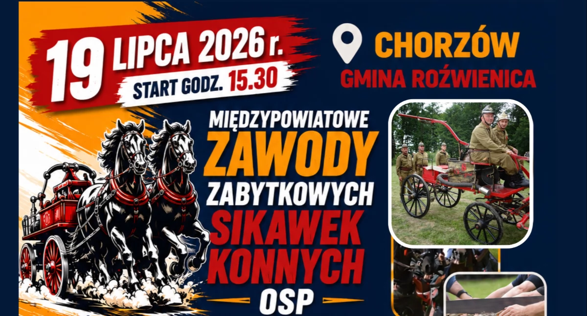 Międzypowiatowe Zawody Zabytkowych Sikawek Konnych OSP – historia, tradycja i strażacka pasja w Chorzowie [ZAPOWIEDŹ]