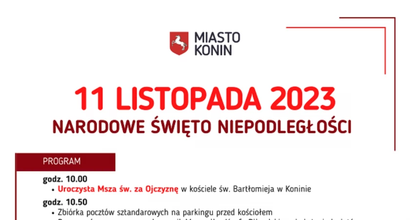 Konin upamiętni 105. rocznicę odzyskania niepodległości.
