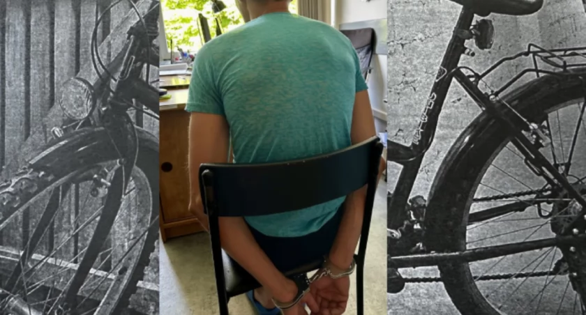 Złodziej rowerów w rękach policjantów