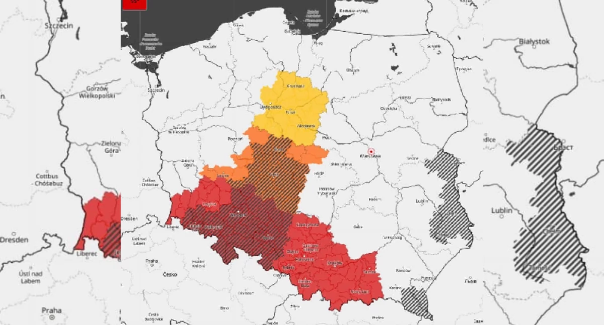 W regionie  obowiązują ostrzeżenia 2 stopnia o intensywnych opadach deszczu.