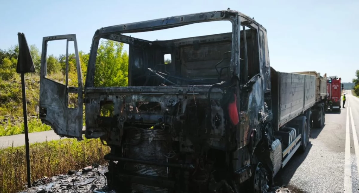 Pożar ciężarówki w miejscowości Police Średnie